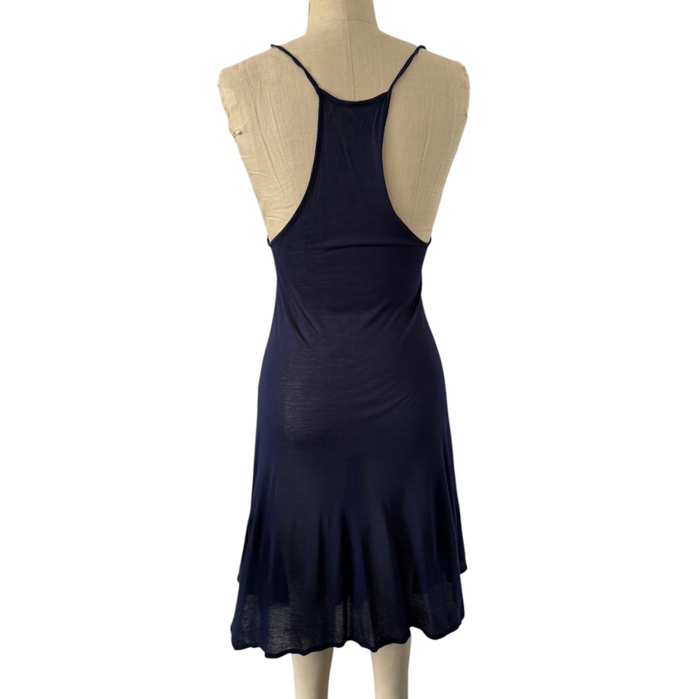 Eileen Fisher Irish Linen Dress Size M Navy Stitched Handkerchief Hem V Neck - Picture 11 of 13
